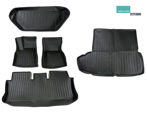 Tesla Model S all-weather floor mats complete set - 5 pieces, rubber mats from 2023