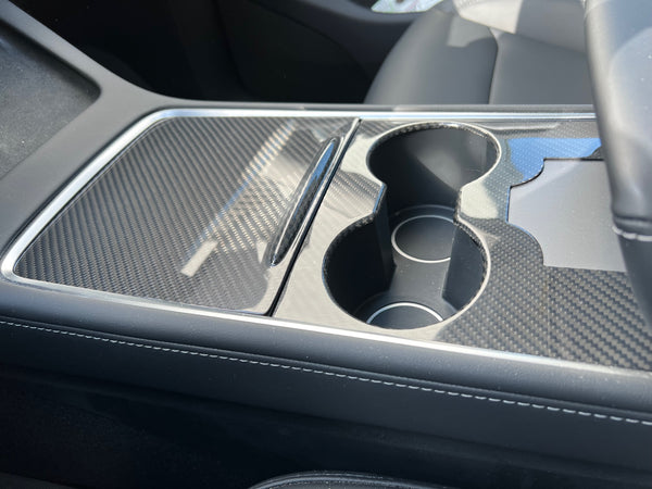 Tesla Model 3 and Y - Real carbon center console cover with key card cut-out in high gloss