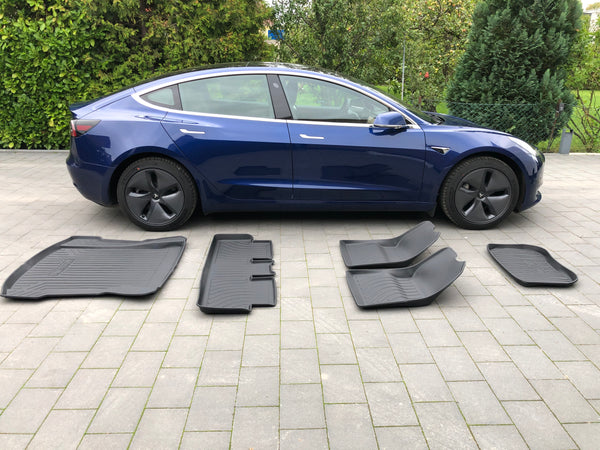 Tesla Model 3 All-Weather Mats 5-Piece Complete Set - Rubber Mats - Floor Mats, Trunk and Frunk