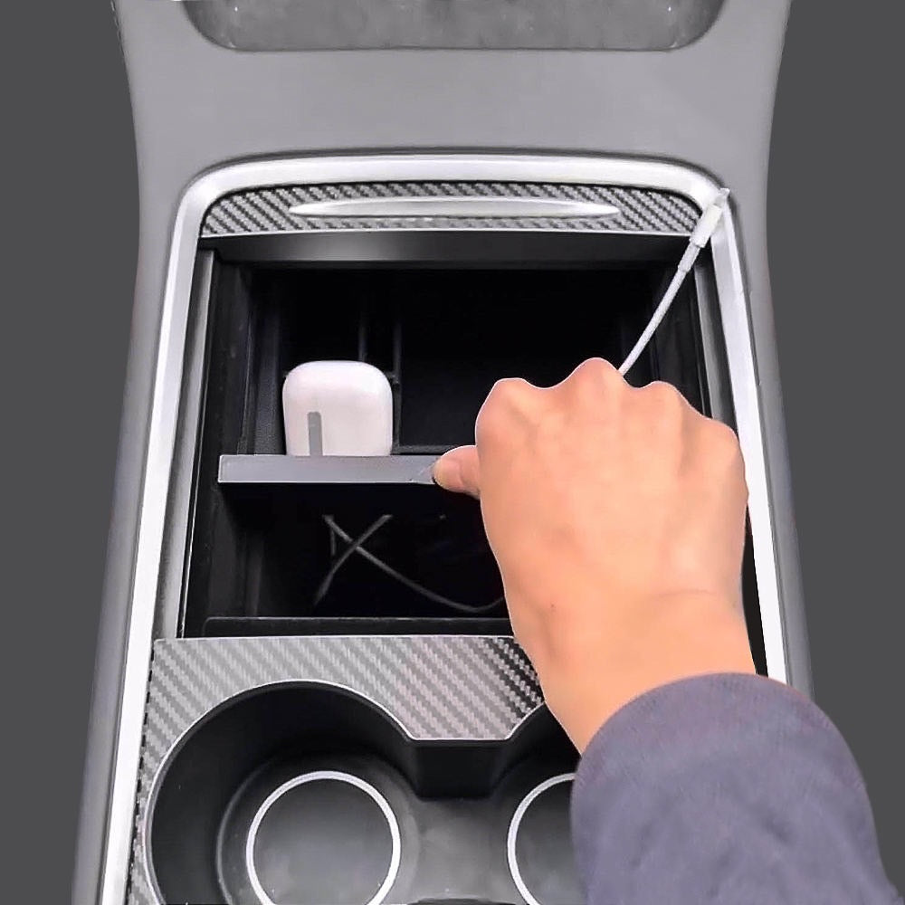 Organizer box under the armrest - Tesla Model 3 2024 – E-Mobility Shop